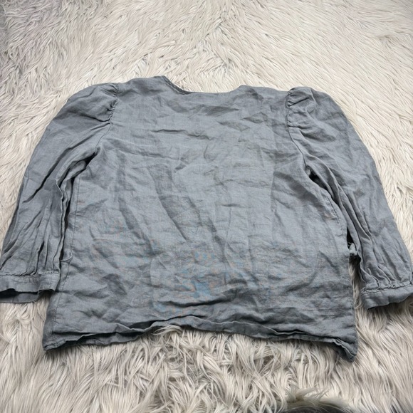 Amour Vert Women's S Gray Wrap Blouse 3/4 Sleeve Cottagcore Coastal Preppy - Picture 5 of 6